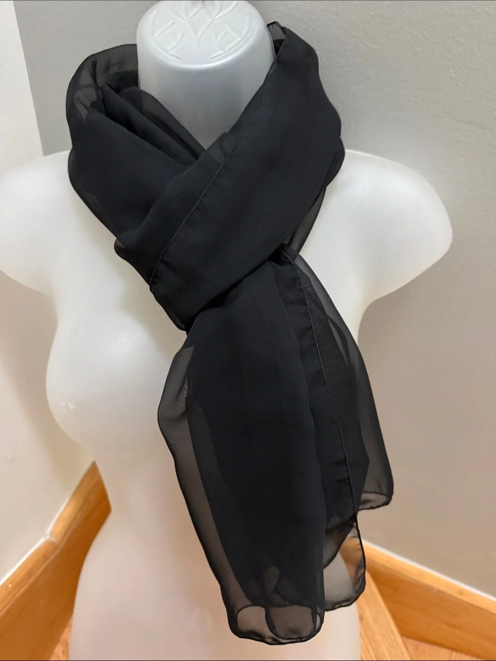 Vintage Cejon Sheer Oblong Black Chiffon Scarf Shawl Wrap